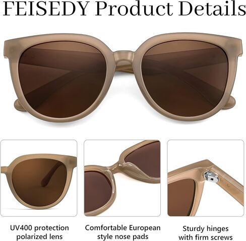 FEISEDY Sunglasses Women, Round Polarized Fashion Sunglasses, Trendy Style UV Protection Sunnies B4127 in Saudi Arabia