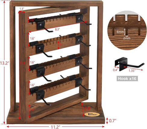 رف عرض مجوهرات دوار خشبي على الوجهين من Ikee Design مع 136 أخاديد و16 خطافًا معدنيًا قابلاً للإزالة للقلائد والأساور وسلاسل المفاتيح وحامل عرض الأقراط للبائعين، لون بني in Kuwait
