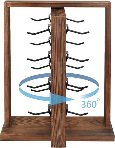 رف عرض مجوهرات دوار خشبي على الوجهين من Ikee Design مع 136 أخاديد و16 خطافًا معدنيًا قابلاً للإزالة للقلائد والأساور وسلاسل المفاتيح وحامل عرض الأقراط للبائعين، لون بني in Kuwait