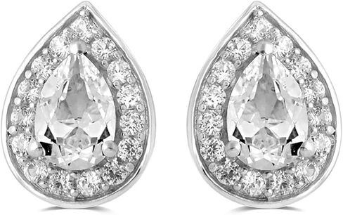 Jewelili Sterling Silver 6x4 MM Pear and Round Created White Sapphire Drop Shape Stud Earrings in Saudi Arabia