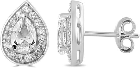 Jewelili Sterling Silver 6x4 MM Pear and Round Created White Sapphire Drop Shape Stud Earrings in Saudi Arabia