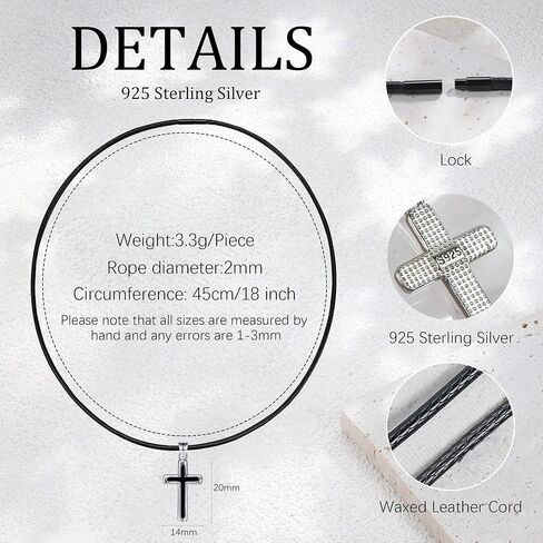 J.Endéar قلادة الصليب الأسود للنساء، سلسلة جلدية قلادة مع قلادة الصليب الفضة الاسترليني 925، الإيمان الصليب مجوهرات المسيحية هدايا المعمودية للفتيات in Kuwait