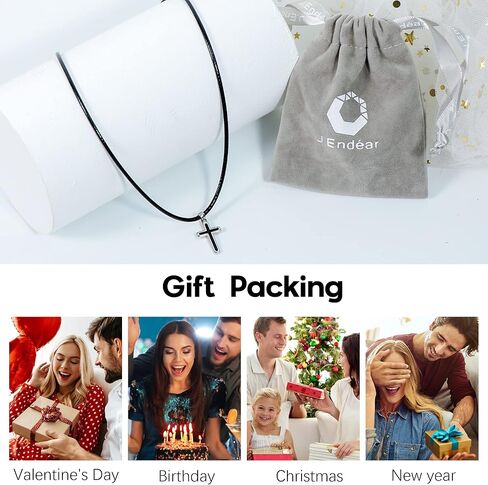 J.Endéar قلادة الصليب الأسود للنساء، سلسلة جلدية قلادة مع قلادة الصليب الفضة الاسترليني 925، الإيمان الصليب مجوهرات المسيحية هدايا المعمودية للفتيات in Kuwait