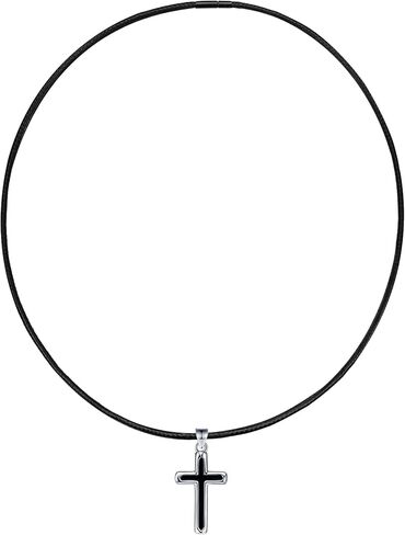 J.Endéar قلادة الصليب الأسود للنساء، سلسلة جلدية قلادة مع قلادة الصليب الفضة الاسترليني 925، الإيمان الصليب مجوهرات المسيحية هدايا المعمودية للفتيات in Kuwait
