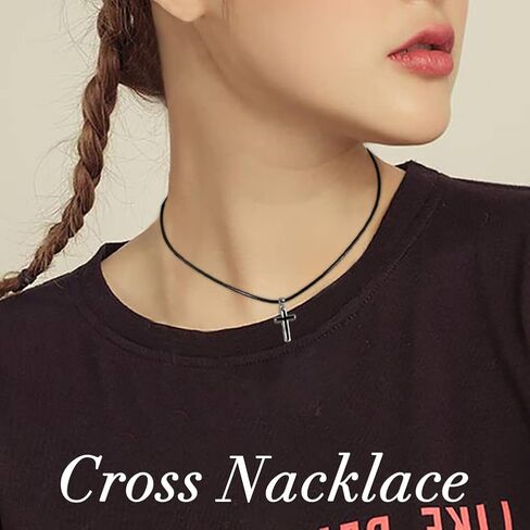 J.Endéar قلادة الصليب الأسود للنساء، سلسلة جلدية قلادة مع قلادة الصليب الفضة الاسترليني 925، الإيمان الصليب مجوهرات المسيحية هدايا المعمودية للفتيات in Kuwait