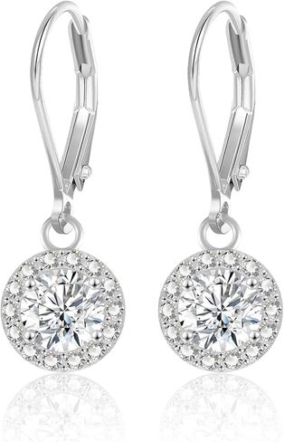 ALEXCRAFT Sterling Silver Round/Square Halo Drop Dangle Earrings for Women, 14K Gold Cubic Zirconia Leverback Dangle Earrings Lightweight Jewelry Gifts for Wedding Bridal in Kuwait