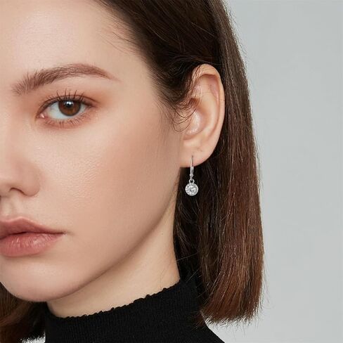 ALEXCRAFT Sterling Silver Round/Square Halo Drop Dangle Earrings for Women, 14K Gold Cubic Zirconia Leverback Dangle Earrings Lightweight Jewelry Gifts for Wedding Bridal in Kuwait