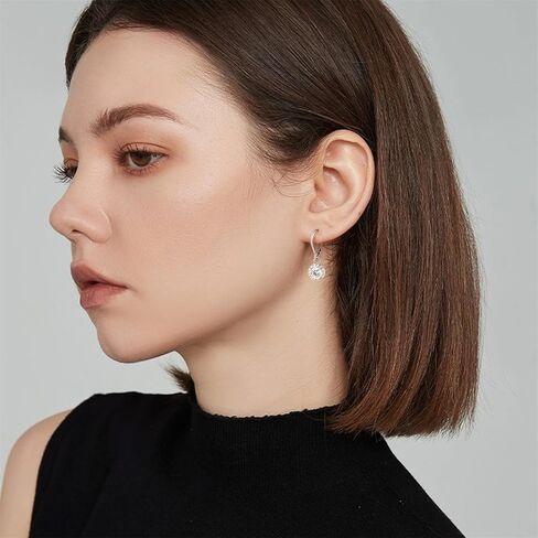 ALEXCRAFT Sterling Silver Round/Square Halo Drop Dangle Earrings for Women, 14K Gold Cubic Zirconia Leverback Dangle Earrings Lightweight Jewelry Gifts for Wedding Bridal in Kuwait