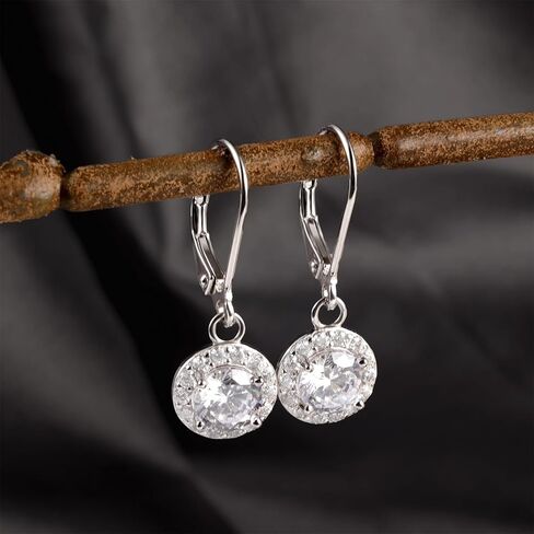 ALEXCRAFT Sterling Silver Round/Square Halo Drop Dangle Earrings for Women, 14K Gold Cubic Zirconia Leverback Dangle Earrings Lightweight Jewelry Gifts for Wedding Bridal in Kuwait