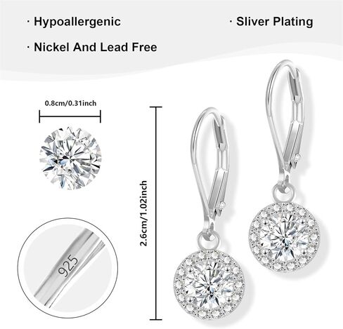 ALEXCRAFT Sterling Silver Round/Square Halo Drop Dangle Earrings for Women, 14K Gold Cubic Zirconia Leverback Dangle Earrings Lightweight Jewelry Gifts for Wedding Bridal in Kuwait