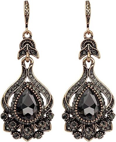 Secret for Longevity LONG Dangle Antique Art Deco Vintage Victorian Edwardian Flapper Gatsby Style Grey Smokey Quartz Slate Gray Rhinestone Earrings in Saudi Arabia