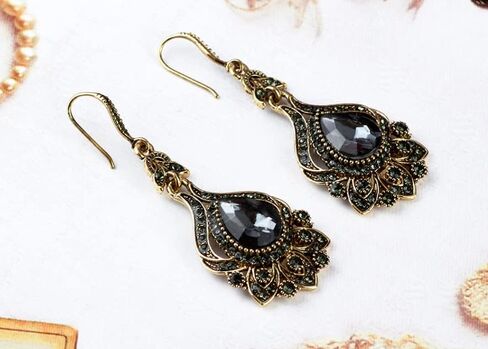 Secret for Longevity LONG Dangle Antique Art Deco Vintage Victorian Edwardian Flapper Gatsby Style Grey Smokey Quartz Slate Gray Rhinestone Earrings in Saudi Arabia