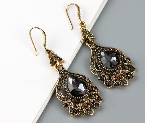 Secret for Longevity LONG Dangle Antique Art Deco Vintage Victorian Edwardian Flapper Gatsby Style Grey Smokey Quartz Slate Gray Rhinestone Earrings in Saudi Arabia
