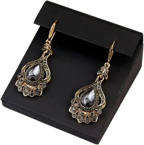 Secret for Longevity LONG Dangle Antique Art Deco Vintage Victorian Edwardian Flapper Gatsby Style Grey Smokey Quartz Slate Gray Rhinestone Earrings in Saudi Arabia