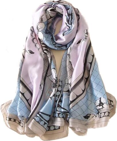 شال نسائي عصري كبير واقي من الشمس يلتف الصيف خفيف الوزن نمط الأزهار الحرير الحرير يشعر الأوشحة للحزاب والرقبة in Kuwait