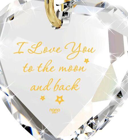I Love You to The Moon and Back Tiny Crystal Heart Necklace 24k Gold Inscribed, 18" - NanoStyle Jewelry in Kuwait