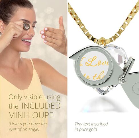I Love You to The Moon and Back Tiny Crystal Heart Necklace 24k Gold Inscribed, 18" - NanoStyle Jewelry in Kuwait