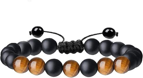 Caiyao 3Pcs Handmade Tiger Eye Braide Rope Bead Bracelet Set Adjustable Cord Volcanic Lava Rock Stone Essential Oil Diffuser Bracelet for Men Boy Teen Stress Anxiety Relief Protection Jewelry in Saudi Arabia