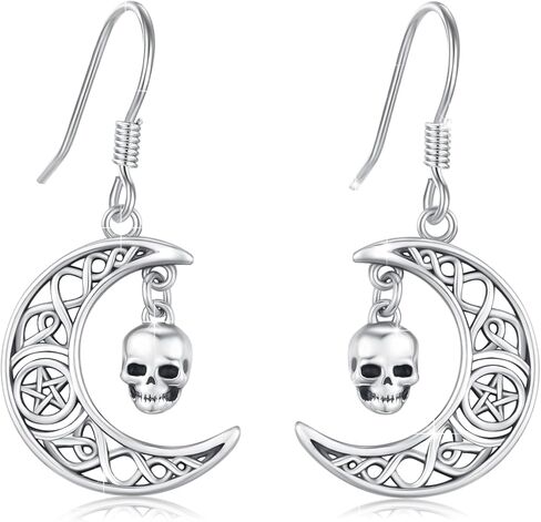 Skull Earrings Dangle 925 Sterling Silver Celtic Knot Earrings Skeleton Earrings Moon Star Earrings Gothic Punk Skull Jewelry Birthday Halloween Christmas Gifts for Women Girls Daughter in Kuwait