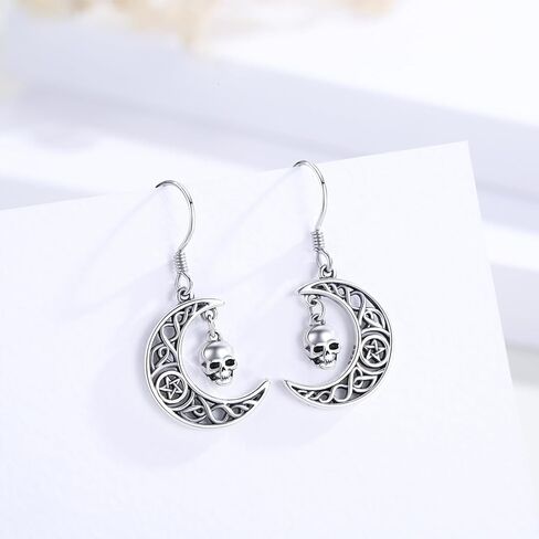 Skull Earrings Dangle 925 Sterling Silver Celtic Knot Earrings Skeleton Earrings Moon Star Earrings Gothic Punk Skull Jewelry Birthday Halloween Christmas Gifts for Women Girls Daughter in Kuwait