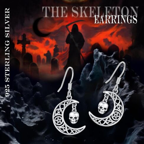 Skull Earrings Dangle 925 Sterling Silver Celtic Knot Earrings Skeleton Earrings Moon Star Earrings Gothic Punk Skull Jewelry Birthday Halloween Christmas Gifts for Women Girls Daughter in Kuwait