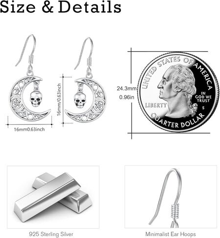 Skull Earrings Dangle 925 Sterling Silver Celtic Knot Earrings Skeleton Earrings Moon Star Earrings Gothic Punk Skull Jewelry Birthday Halloween Christmas Gifts for Women Girls Daughter in Kuwait