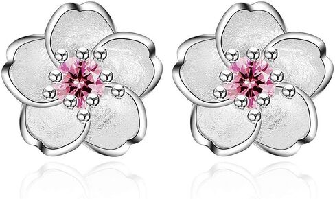14K Silver Plated Romantic Cherry Blossoms CZ Stud Earrings in Saudi Arabia