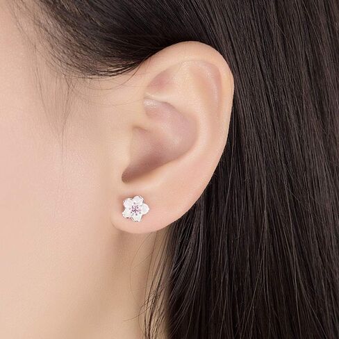 14K Silver Plated Romantic Cherry Blossoms CZ Stud Earrings in Saudi Arabia