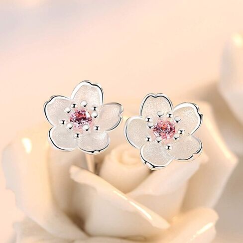14K Silver Plated Romantic Cherry Blossoms CZ Stud Earrings in Saudi Arabia