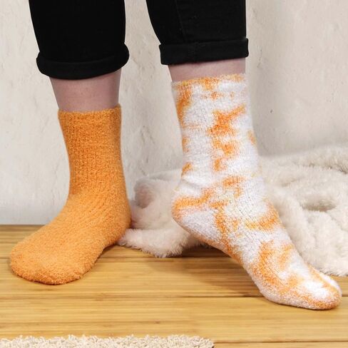 جوارب BambooMN النسائية Fuzzy Warm Fluffy Tie-Dye الملونة المرحة - زوجان in Saudi Arabia