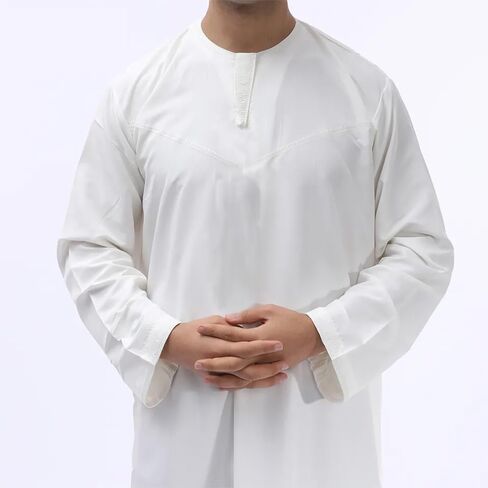 Omani/Emerati Dishdasha – Mens Omani/Emirati Style Thobe Classic - Full Length Long Sleeve Islamic Jubbah's - White in Saudi Arabia