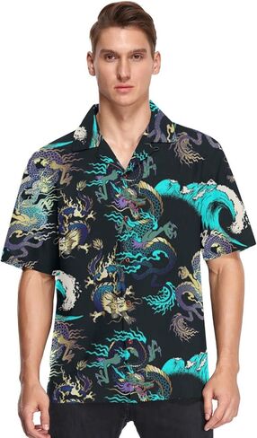 visesunny Dragon Blue Wave Hawaiian Shirt Casual Men Button Down Casual Shortsleeve Unisex Beach Aloha Shirts in Saudi Arabia