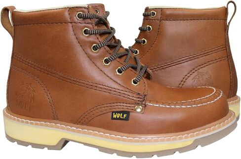 حذاء العمل وولف | جلد البقر المكسيكي الأصلي المقاوم للماء بنسبة 100% | مقاومة للمواد الكيميائية والنفطية | معزول | نعل مطاطي مانع للانزلاق | موك كلاسيك | بوسكين | البناء ومعدات الحماية الشخصية الصناعية | عسل in Kuwait