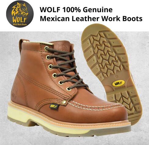 حذاء العمل وولف | جلد البقر المكسيكي الأصلي المقاوم للماء بنسبة 100% | مقاومة للمواد الكيميائية والنفطية | معزول | نعل مطاطي مانع للانزلاق | موك كلاسيك | بوسكين | البناء ومعدات الحماية الشخصية الصناعية | عسل in Kuwait