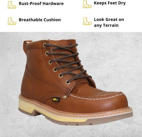 حذاء العمل وولف | جلد البقر المكسيكي الأصلي المقاوم للماء بنسبة 100% | مقاومة للمواد الكيميائية والنفطية | معزول | نعل مطاطي مانع للانزلاق | موك كلاسيك | بوسكين | البناء ومعدات الحماية الشخصية الصناعية | عسل in Kuwait