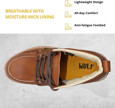 حذاء العمل وولف | جلد البقر المكسيكي الأصلي المقاوم للماء بنسبة 100% | مقاومة للمواد الكيميائية والنفطية | معزول | نعل مطاطي مانع للانزلاق | موك كلاسيك | بوسكين | البناء ومعدات الحماية الشخصية الصناعية | عسل in Kuwait