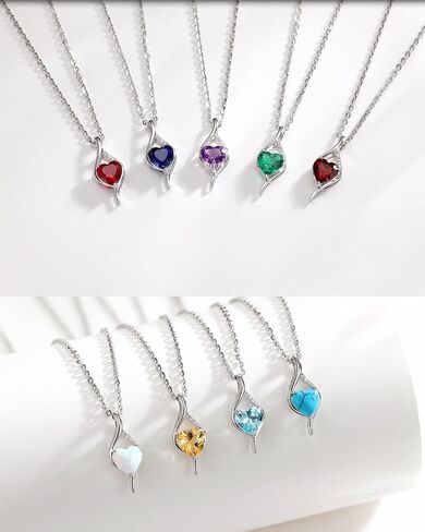 FANCIME 14K Solid White Gold Birthstone Necklace Genuine or Created 6mm Heart Gemstone Pendant with Lab Grow Diamonds Sterling Silver Chain Fine Jewelry Anniversary Birthday Gifts for Women 16" + 2" in Saudi Arabia