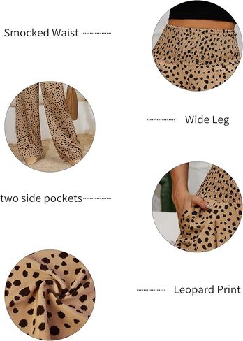بنطلون نسائي صيفي بطبعة الفهد واسع الساق/بنطلون صالة Oceanside Palazzo مع جيوب in Kuwait