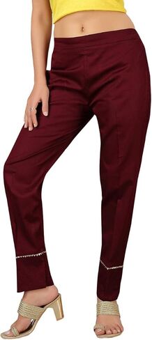 بنطلون قطن 100% للكاحل مريح للمكتب، نحيف، صلب للنساء، ملابس كاجوال مريحة | تصميم خطوط مائلة من Pintex in Kuwait