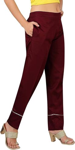 بنطلون قطن 100% للكاحل مريح للمكتب، نحيف، صلب للنساء، ملابس كاجوال مريحة | تصميم خطوط مائلة من Pintex in Kuwait