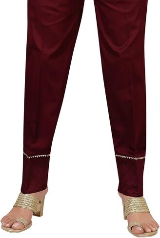 بنطلون قطن 100% للكاحل مريح للمكتب، نحيف، صلب للنساء، ملابس كاجوال مريحة | تصميم خطوط مائلة من Pintex in Kuwait