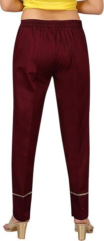 بنطلون قطن 100% للكاحل مريح للمكتب، نحيف، صلب للنساء، ملابس كاجوال مريحة | تصميم خطوط مائلة من Pintex in Kuwait