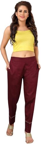 بنطلون قطن 100% للكاحل مريح للمكتب، نحيف، صلب للنساء، ملابس كاجوال مريحة | تصميم خطوط مائلة من Pintex in Kuwait