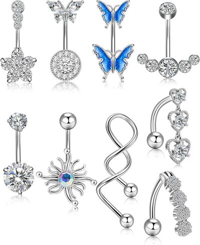 ون سينج 9 قطع 14 غرام من حلقات البطن للنساء من اوبال زركونيا مكعب، مجوهرات ثقب البطن من الستانلس ستيل، مجوهرات ثقب البطن للجسم والبطن، مجوهرات ثقب زر البطن، ستانلس ستيل، زركونيا مكعب in Kuwait