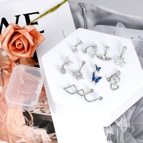 ون سينج 9 قطع 14 غرام من حلقات البطن للنساء من اوبال زركونيا مكعب، مجوهرات ثقب البطن من الستانلس ستيل، مجوهرات ثقب البطن للجسم والبطن، مجوهرات ثقب زر البطن، ستانلس ستيل، زركونيا مكعب in Kuwait