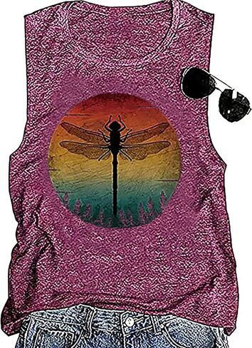 Dragonfly Sunset Tshirt for Women Retro Sunset Graphic T Shirt Cute Dragonfly Tee Shirts Summer Short Sleeve Top Shirt in Saudi Arabia