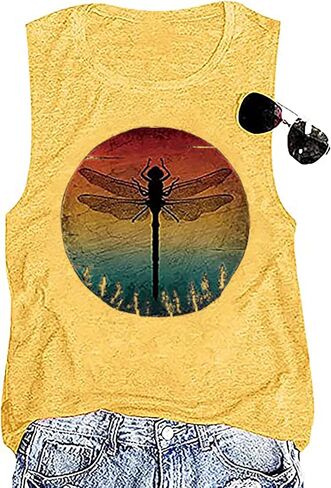 Dragonfly Sunset Tshirt for Women Retro Sunset Graphic T Shirt Cute Dragonfly Tee Shirts Summer Short Sleeve Top Shirt in Saudi Arabia