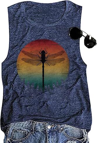 Dragonfly Sunset Tshirt for Women Retro Sunset Graphic T Shirt Cute Dragonfly Tee Shirts Summer Short Sleeve Top Shirt in Saudi Arabia