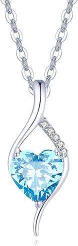 FANCIME 14K Solid White Gold Birthstone Necklace Genuine or Created 6mm Heart Gemstone Pendant with Lab Grow Diamonds Sterling Silver Chain Fine Jewelry Anniversary Birthday Gifts for Women 16" + 2" in Saudi Arabia