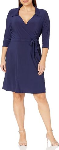 Star Vixen Women's Three-Quarter-Sleeve Faux Wrap Dress in Saudi Arabia